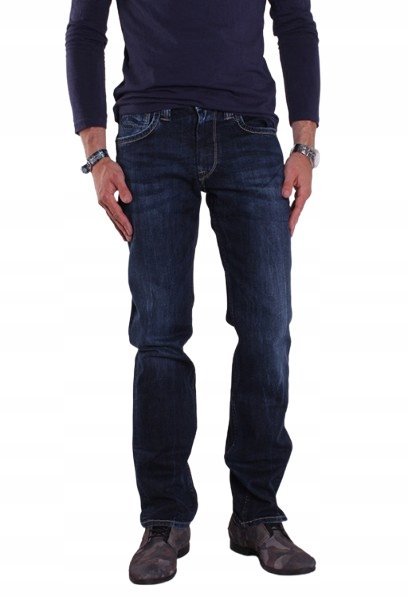 PEPE JEANS GRANATOWE JEANSY MĘSKIE PROSTE Z PRZETARCIAMI 30/34 XQB