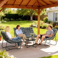 Meble ogrodowe - Zestaw mebli ogrodowych na 4 osoby, 2 krzesła, 1 podwójna sofa, 1 stół, grube poduszki, stalowa rama, na taras, szary - miniaturka - grafika 1