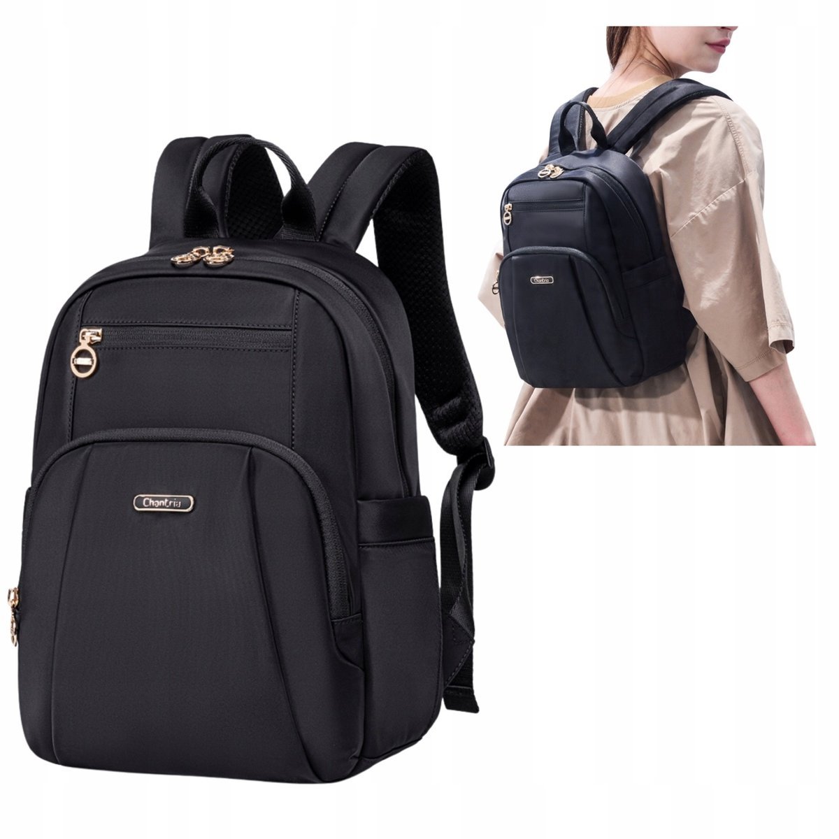 Plecak damski czarny elegancki z nylony wodoodpornego z miejscem na tablet