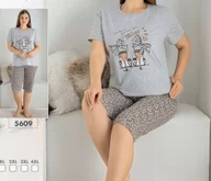Piżamy damskie - Piżama damska z krótkim rękawem na lato bawełniana XL szara - miniaturka - grafika 1