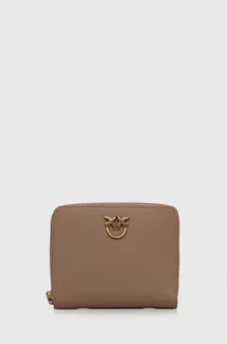Portfele - Pinko portfel skórzany damski kolor brązowy - grafika 1
