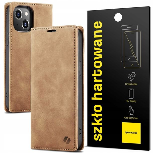 Eleganckie etui z klapką portfel kieszonka pokrowiec do iPhone 15 + Szkło