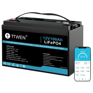 TTWEN 12V 100Ah LiFePO4 Battery 1280Wh Energy 4000 Cycles Rechargeable for RVs Boats Camping and Off-Grid Power Bluetoo - Baterie do zasilaczy awaryjnych UPS - miniaturka - grafika 1
