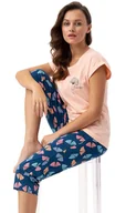 Piżamy damskie - Bawełniana piżama damska łososiowa w liście 687, Kolor łososiowy-granat, Rozmiar L, Luna - Intymna - miniaturka - grafika 1