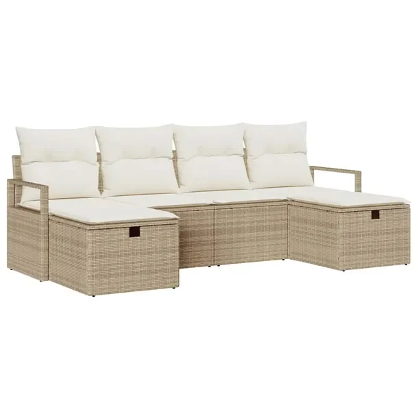Modułowy zestaw sofy ogrodowej z rattanu, beżowy, 5-elementowy, 70 cm gł