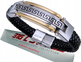 SREBRNA BRANSOLETA BRANSOLETKA MĘSKA STAL 316L SKÓRA NATURALNA GRUBA 16 MM - Bransolety męskie - miniaturka - grafika 1