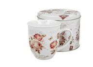 Kubki - Kubek do kawy i herbaty porcelanowy z zaparzaczem DUO w puszce SECESJA 400 ml - miniaturka - grafika 1