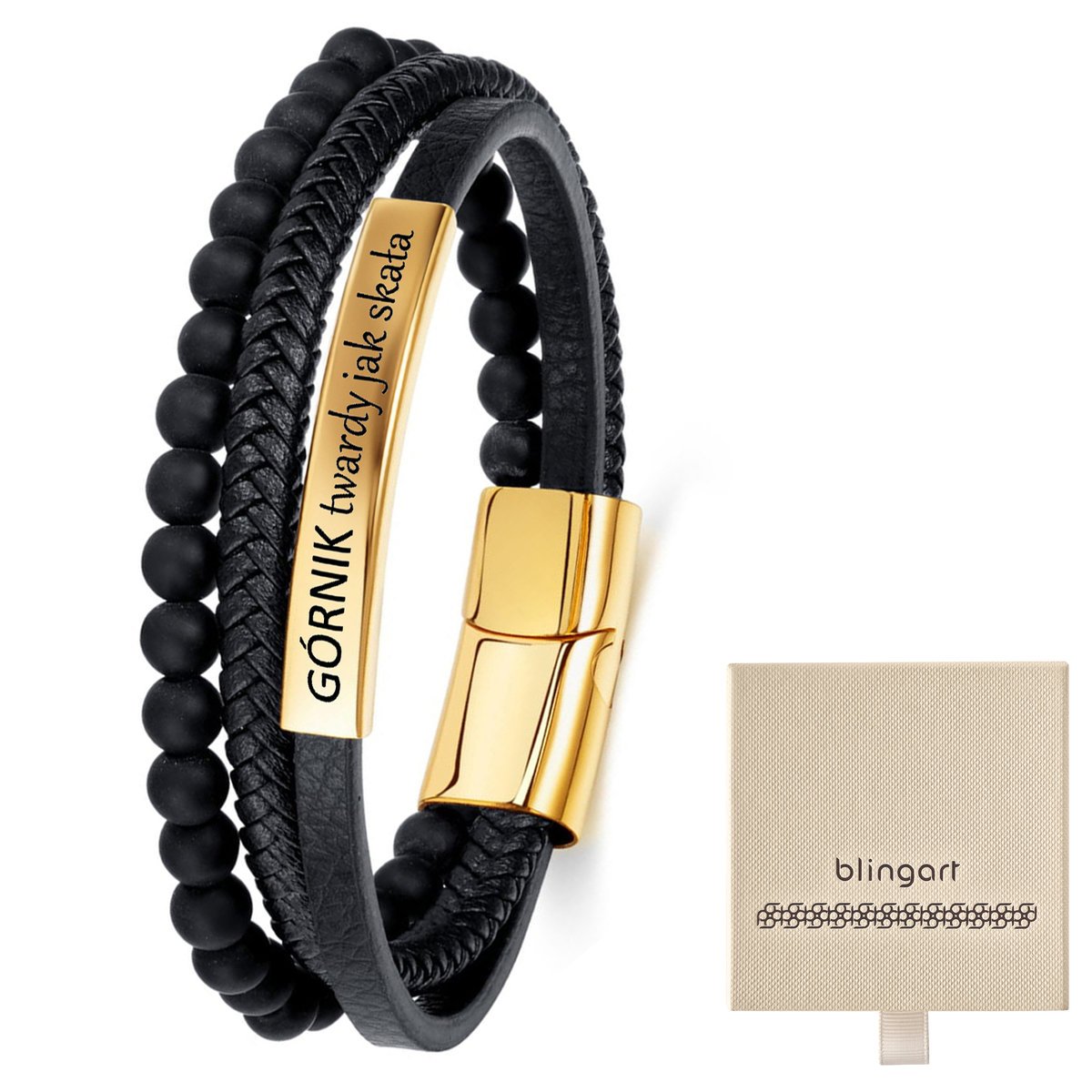 Bransoletka z GRAWEREM SKÓRZANA męska potrójna KOR