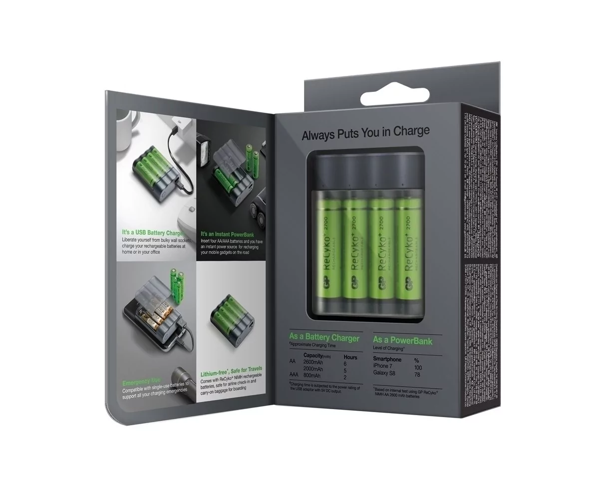 GP Batteries Ładowarka Power Bank 2w1 AnyWay x411 + akumulatorki 2600 mAh GPACCX411004