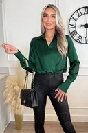 Body - Eleganckie satynowe body w zielonym kolorze z długim rękawem TA550 - miniaturka - grafika 1