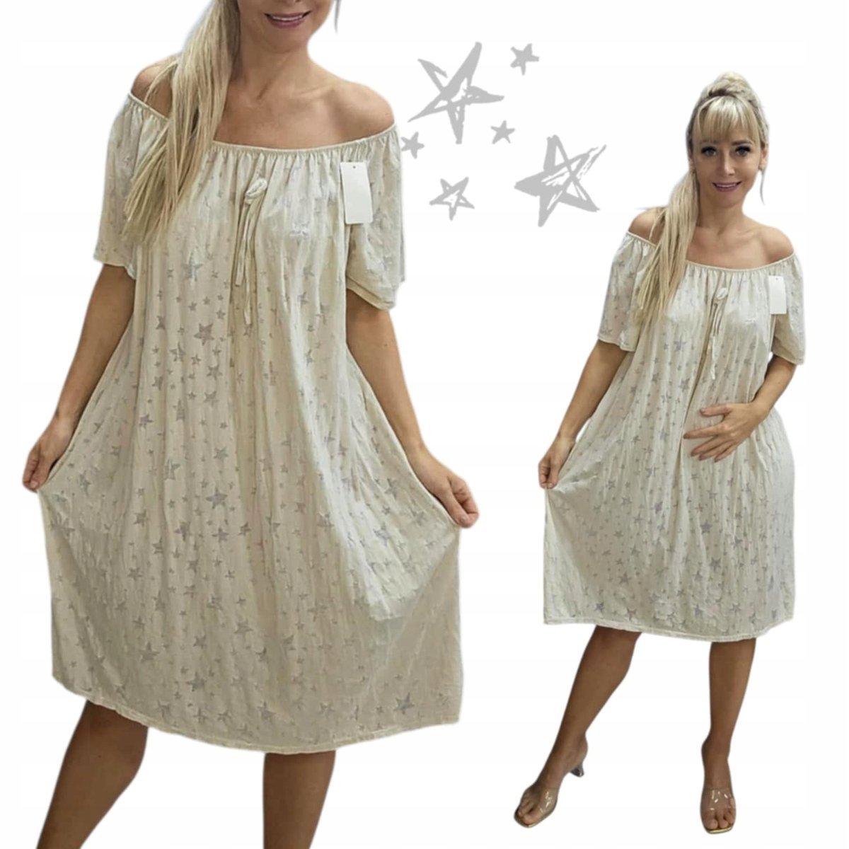 SUKIENKA HISZPANKA NA LATO GWIAZDKA boho beżowa cienka plażowa 54 56 7XL