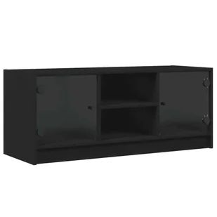 vidaXL Szafka pod telewizor ze szklanymi drzwiami czarna 102x37x42 cm - Szafki RTV - miniaturka - grafika 1