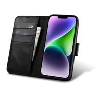Etui i futerały do telefonów - iCarer Oil Wax Wallet Case 2in1 etui iPhone 14 skórzany pokrowiec z klapką Anti-RFID czarny (WMI14220721-BK) - miniaturka - grafika 1