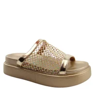 Klapki i japonki damskie - S.Barski D&A 51-016 damskie klapki ażurowe na platformie złote - miniaturka - grafika 1