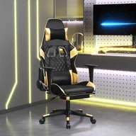 Fotele gamingowe - vidaXL Fotel gamingowy z podnóżkiem z czarnej i złotej sztucznej skóry - Fotel gamingowy - Krzesła gamingowe - Fotel biurowy - Krzesło - miniaturka - grafika 1