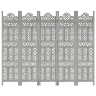 Parawan VidaXL, 5-panelowy, rzeźbiony, szary, drewno mango, 200x165 cm - Parawany - miniaturka - grafika 1