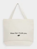 Torebki damskie - 4F Torba tote bag bawełniana na ramię (37 L) - kremowa Uniwersalny - miniaturka - grafika 1