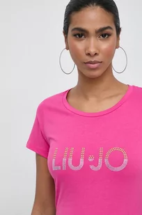 Liu Jo t-shirt bawełniany damski kolor różowy - Koszulki sportowe damskie - miniaturka - grafika 1