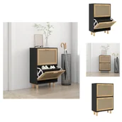 Szafki na buty - vidaXL Szafka na buty czarna 52x25x80 cm materiał drewnopochodny i rattan - Stojaki i szafki na buty - miniaturka - grafika 1