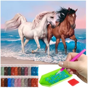 Haft Diamentowy ARTULIO, Obraz DIY 5D, Diamond Painting, Mozaika diamentowa 30x40cm (Para koni biegnących plażą) + zestaw akcesoriów - Malowanie po numerach - miniaturka - grafika 1
