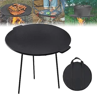 NAIZY Żeliwna patelnia grillowa zdejmowana z 3 nogami, okrągły trójnóg Ø45 cm, żeliwna płyta grillowa z uchwytem, holenderski piekarnik, patelnia grillowa, akcesoria do grilla, miska do grillowania na kempingu i w ogrodzie - Patelnie - miniaturka - grafika 1