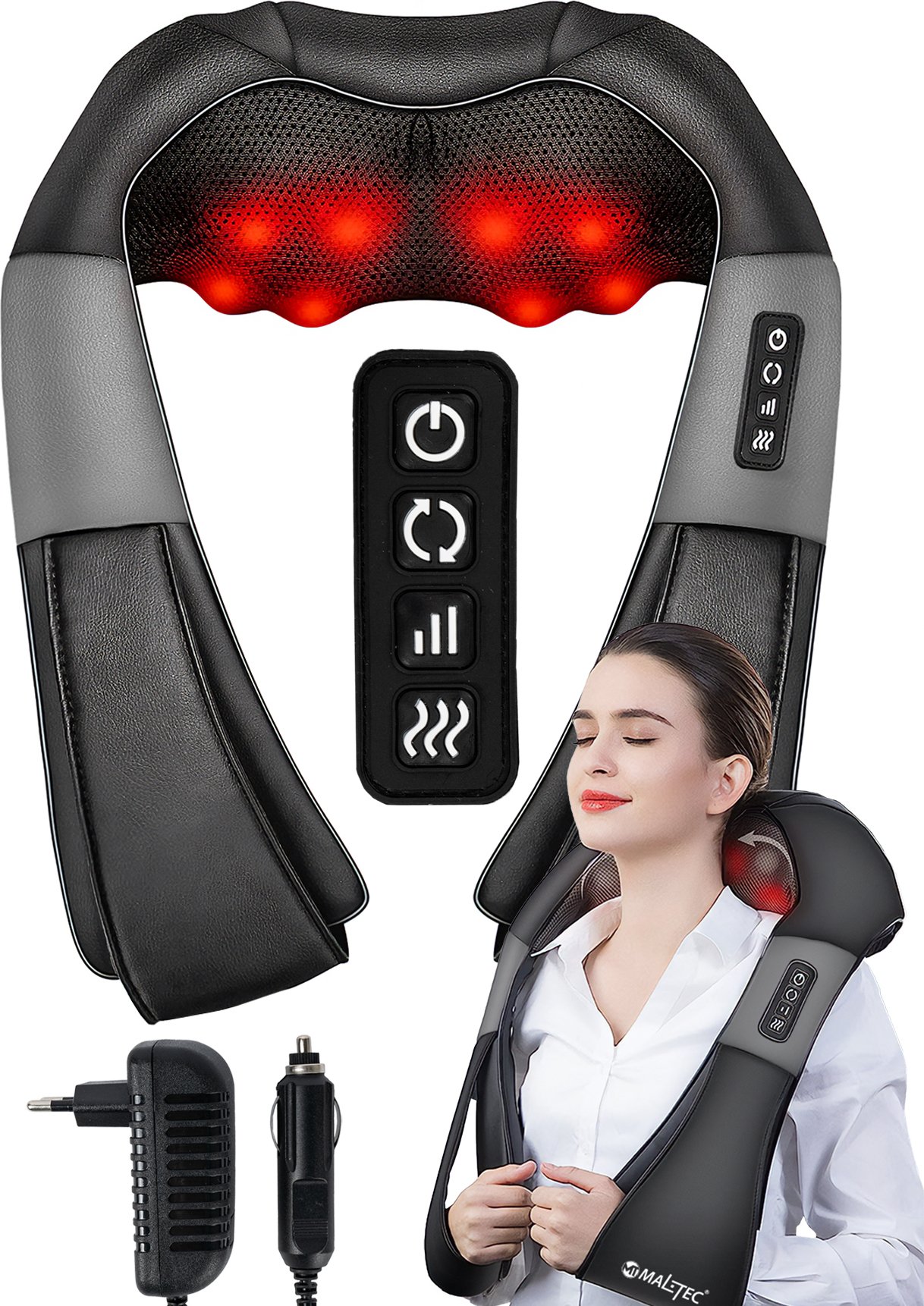 Masażer karku MalTec masażer karku, pleców, całego ciała, masażer, shiatsu, pas do masażu, rozgrzewanie i wibracje, łagodzenie bólu, masażer mięśni karku
