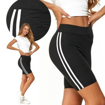 Sportowe Legginsy Damskie Przed Kolano Z Lampasami Klasyczne Moraj L/XL
