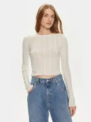 Bluzki damskie - Noisy May Bluzka Judy 27022037 Écru Slim Fit - miniaturka - grafika 1