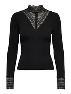 Koszulki i topy damskie - ONLY Onltilde L/S High Neck Lace Top JRS Noos koszulka z długim rękawem, Czarny/Szczegóły: czarna koronka, XS - miniaturka - grafika 1
