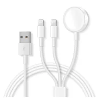 Ładowarki do telefonów - Kabel 3W1 2x Lightning + Ładowarka indukcyjna do Apple Watch iWatch przewód 1.2 m biały - miniaturka - grafika 1