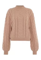 Swetry damskie - piano Damski sweter z dzianiny ze stójką akryl beżowy rozmiar XL/XXL, beżowy, XL - miniaturka - grafika 1