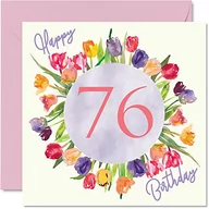 Kartki okolicznościowe i zaproszenia - Piękne kartki na 76. urodziny dla kobiet - bukiet kwiatów tulipanów - kartka urodzinowa dla niej babci babci babci prezenty urodzinowe, 145 mm x 145 mm piękne kwiatowe kartki z życzeniami prezent - miniaturka - grafika 1