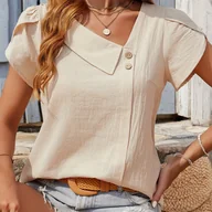 Inne - TEMU Polyester Asymmetrical Neck Button Tops LF23100, 110g/㎡ tkanina, dla dorosłych, wakacje na każdą porę roku - miniaturka - grafika 1
