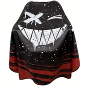 Peleryny fryzjerskie - TEMU Apron dla fryzjerów - Stylowy czarny i żółty kapelusz z zamkiem na klapkę, z zabawnym wzorem kreskówkowego twarza, trwała sukienka do strzyżenia - miniaturka - grafika 1