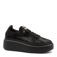 Sneakersy damskie - Czarne sznurowane sneakersy w wężowy wzór 237G - Neścior - miniaturka - grafika 1