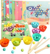 Zabawki interaktywne dla dzieci - MONTESSORI DREWNIANA UKŁADANKA z KULKAMI DREWNIANY SORTER GRA PUZZLE DZIECI - miniaturka - grafika 1