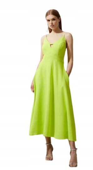 KAREN MILLEN ZIELONA SUKIENKA MIDI NA RAMIĄCZKACH ZAMEK 36 B1C