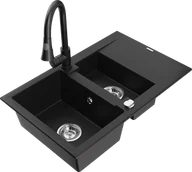 Zlewozmywaki z baterią - Mexen Gaspar zlewozmywak granitowy 1,5-komorowy z ociekaczem i baterią kuchenną Elia, czarny - 6507-77-670101-70 - miniaturka - grafika 1