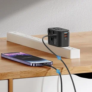 USAMS Adapter siec 2xUSB+1xUSB-C T59 20W 4w1 US/AU/EU/UK czarny/black CC179TC01 (US-CC179) Univesal Travel Charger - Ładowarki do telefonów - miniaturka - grafika 5