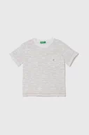 Koszulki dla chłopców - United Colors of Benetton t-shirt z domieszką lnu kolor beżowy wzorzysty - miniaturka - grafika 1