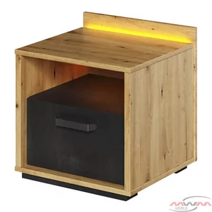 Stolik nocny QUBIC QB-10 dąb artisan/silk flu/raw steel - Szafki nocne - miniaturka - grafika 1
