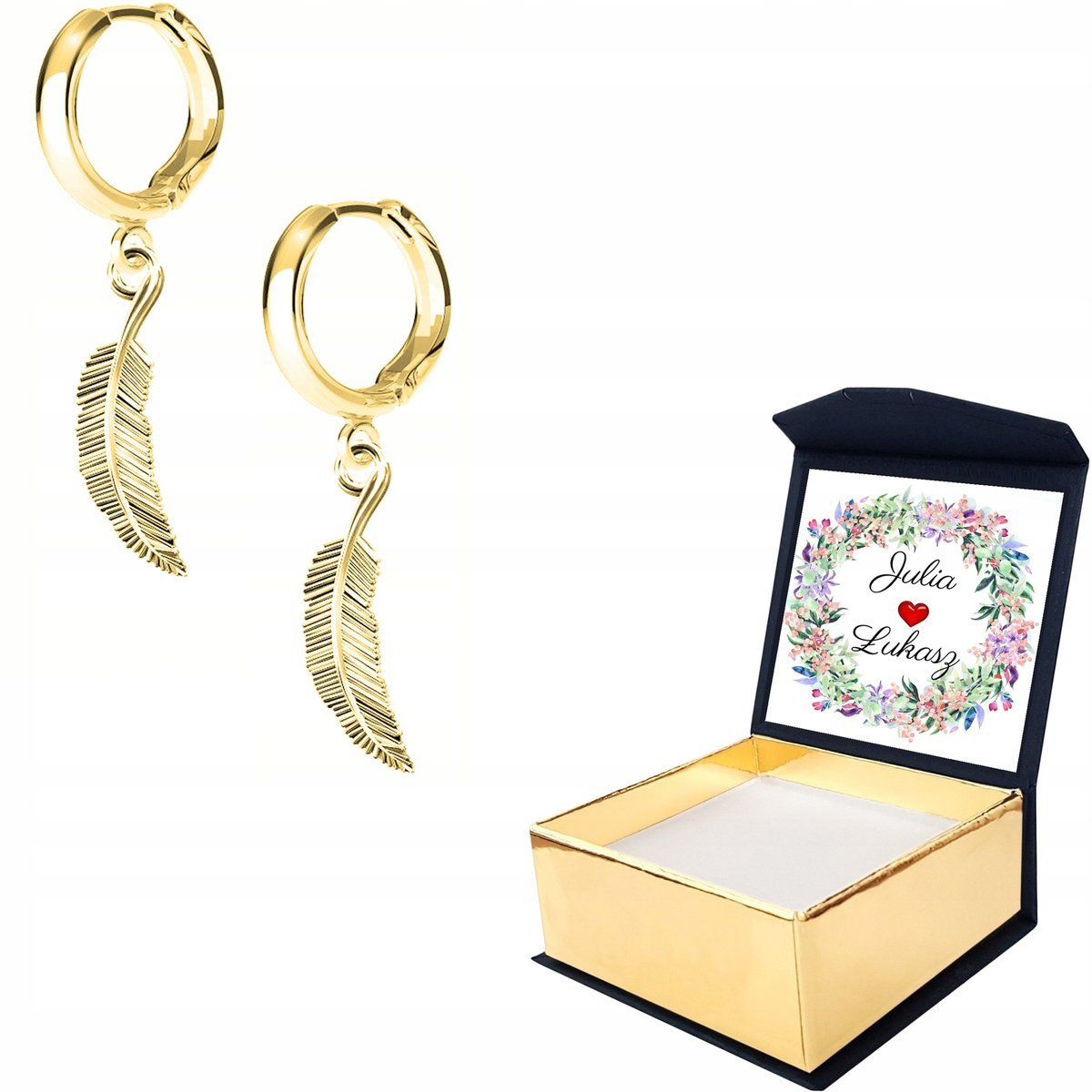 Kolczyki złote Pióro Piórko 925 WŁASNY NADRUK