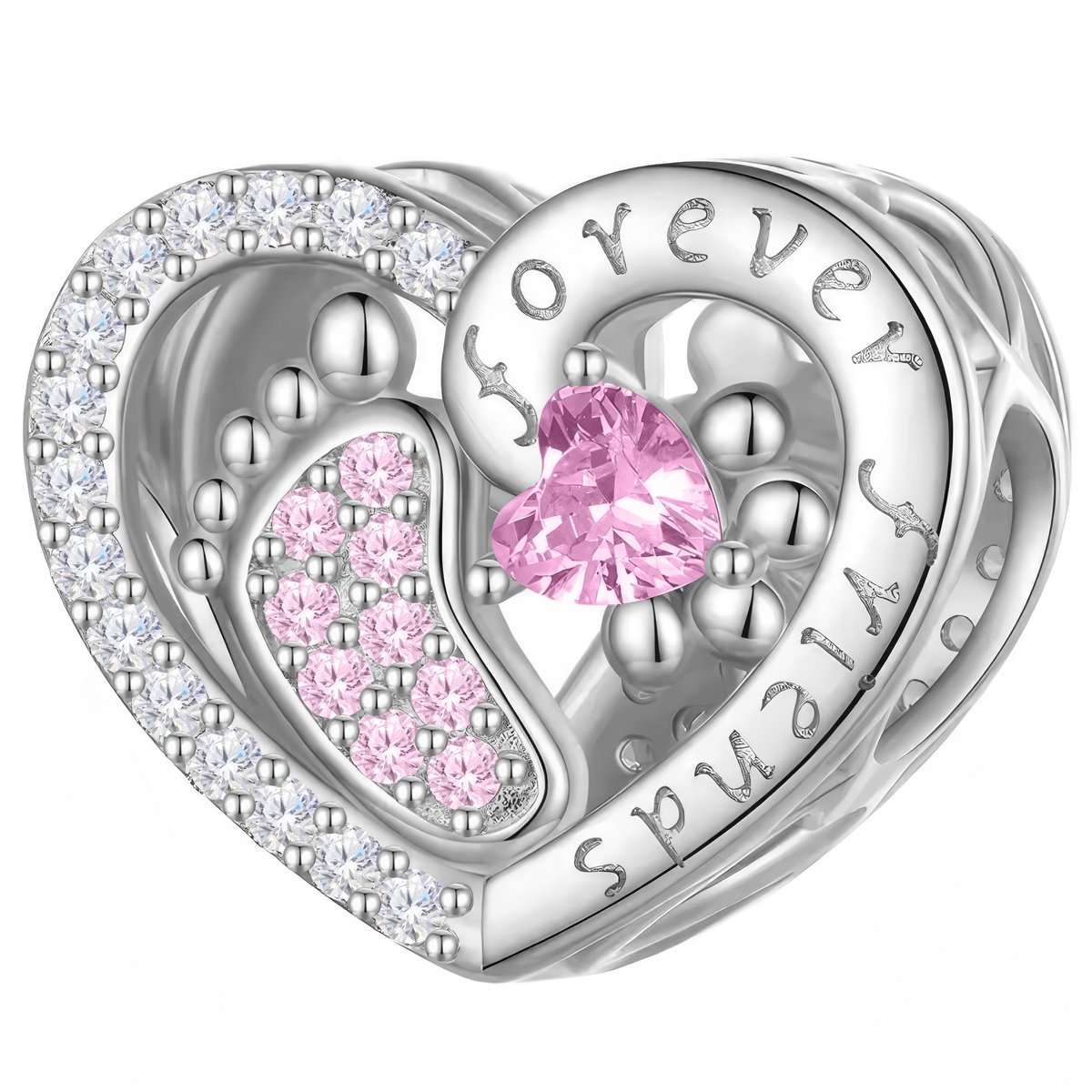 Charms Srebrny Serce Stopy Stópki Dziecka Dziecięce Cyrkonie SREBRO 925