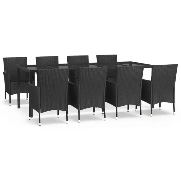 Zestaw mebli ogrodowych z czarnego polirattanu 250x100x75 cm, 8 krzeseł