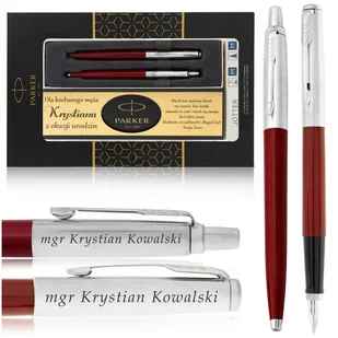 ZESTAW PARKER JOTTER CZERWONY DŁUGOPIS+PIÓRO+GRAWERY +TABLICZKA Z DEDYKACJĄ - Zestawy piśmiennicze - miniaturka - grafika 1