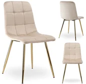 Krzesła - Krzesło aksamitne DENVER GOLD velvet Beżowe - miniaturka - grafika 1