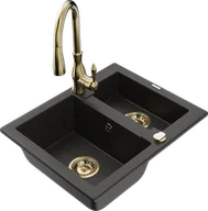 Zlewozmywaki z baterią - Mexen Carlos zlewozmywak granitowy 1,5-komorowy z baterią kuchenną Savita, czarny/złoty metalik - 6518-75-672601-50 - miniaturka - grafika 1