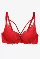 Biustonosze - Czerwony Biustonosz Koronkowy Push-Up z Ozdobnymi Cyrkoniami Hevantia - miniaturka - grafika 1