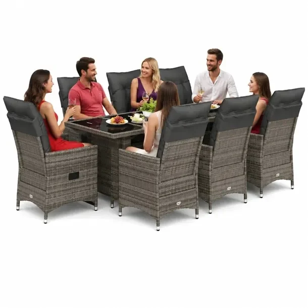 Zestaw Mebli Ogrodowych Bistro z Rattanu PE, Stół 240x90x75 cm, Krzesła