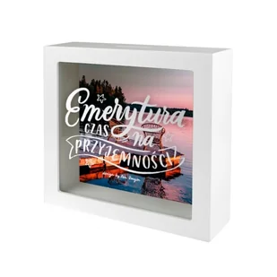 SKARBONKA EMERYTURA CZAS NA PRZYJEMNOŚCI BIAŁA 15x15cm - Skarbonki - miniaturka - grafika 1